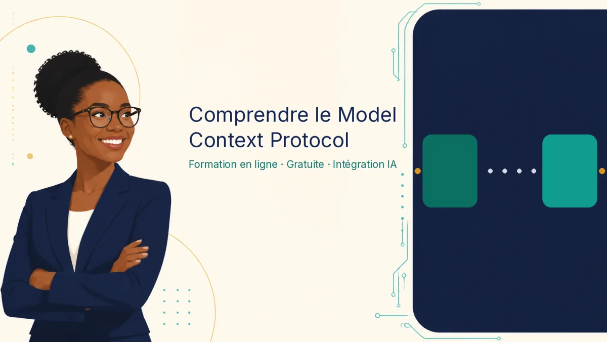 Illustration de la formation MCP : une ingénieure souriante et deux modules connectés